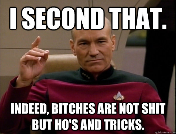 I second that. Indeed, bitches are not shit but ho's and tricks.  good captain picard