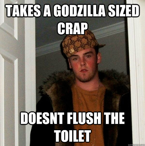 Takes a Godzilla sized crap Doesnt flush the toilet  Scumbag Steve