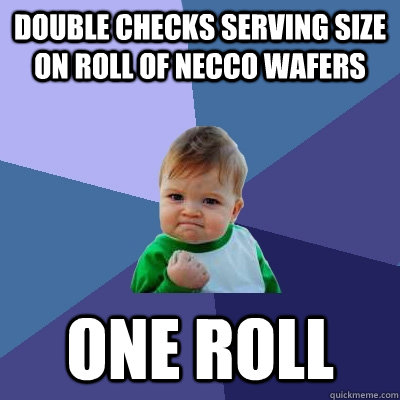 Double Checks Serving Size on Roll of NECCO Wafers ONE ROLL - Double Checks Serving Size on Roll of NECCO Wafers ONE ROLL  Success Kid