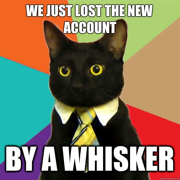 We just lost the new account By a whisker  Business Cat