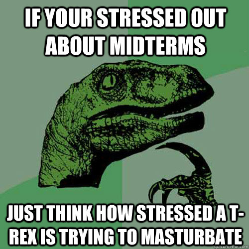 if your stressed out about midterms just think how stressed a t-rex is trying to masturbate  Philosoraptor