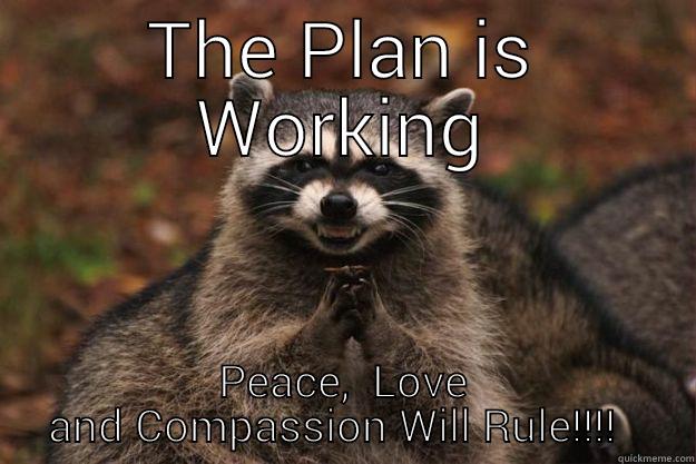 Devious Vegan - THE PLAN IS WORKING PEACE,  LOVE AND COMPASSION WILL RULE!!!!   Evil Plotting Raccoon