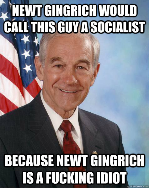 newt gingrich would call this guy a socialist because newt gingrich is a fucking idiot  Ron Paul