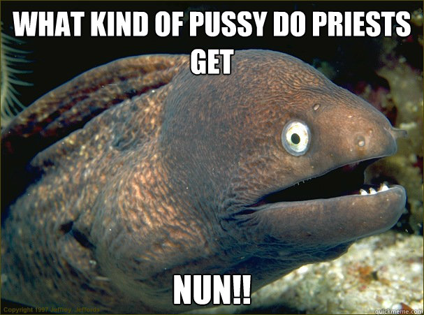 What kind of pussy do priests get Nun!!  Bad Joke Eel