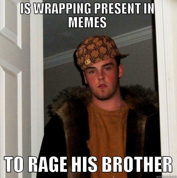 IS WRAPPING PRESENT IN MEMES   TO RAGE HIS BROTHER Scumbag Steve