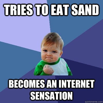 Tries to eat sand Becomes an internet sensation  Success Kid