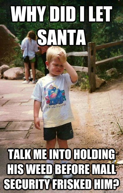 Why did I let Santa talk me into holding his weed before mall security frisked him?  Regretful Toddler