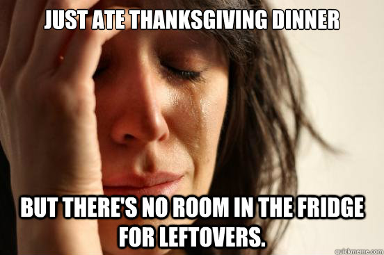 Just ate Thanksgiving dinner But there's no room in the fridge for leftovers.  First World Problems