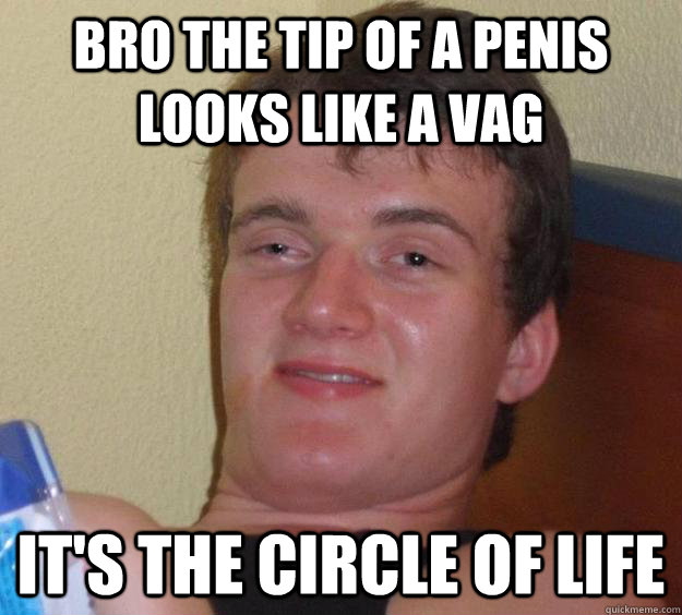 Bro the tip of a penis looks like a vag it's the circle of life  10 Guy