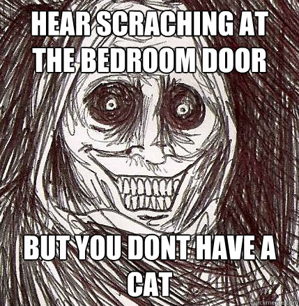 hear scraching at the bedroom door  but you dont have a cat  Horrifying Houseguest