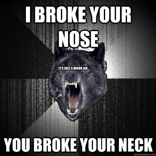 I broke your nose you broke your neck it's just a minor sin  Insanity Wolf