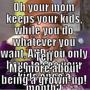 couch losers - OH YOUR MOM KEEPS YOUR KIDS, WHILE YOU DO WHATEVER YOU WANT, AND YOU ONLY HAVE TO SEE YOUR KIDS ONCE A MONTH? TELL ME MORE ABOUT BEING A GROWN-UP! Creepy Wonka