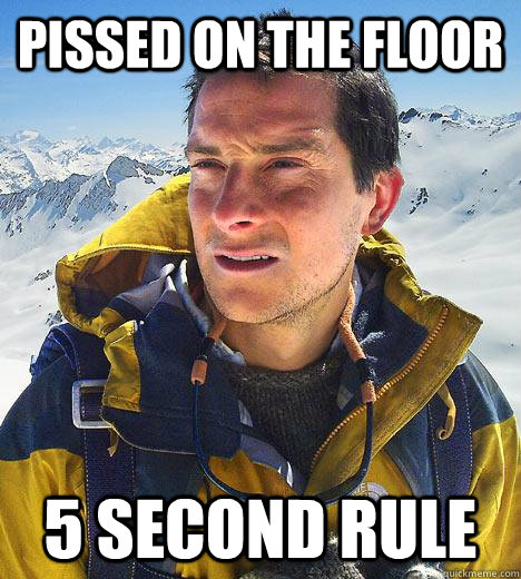 Pissed on the floor  5 second rule  Bear Grylls