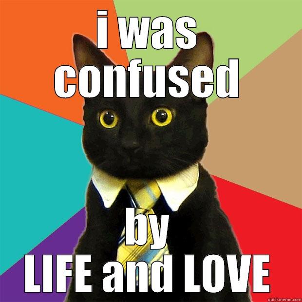 schroederz meme 3 - I WAS CONFUSED BY LIFE AND LOVE Business Cat