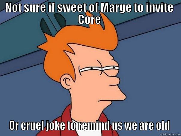 NOT SURE IF SWEET OF MARGE TO INVITE CORE OR CRUEL JOKE TO REMIND US WE ARE OLD Futurama Fry