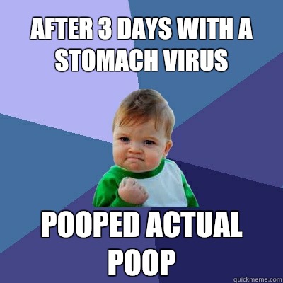 After 3 days with a stomach virus  Pooped actual poop  Success Kid