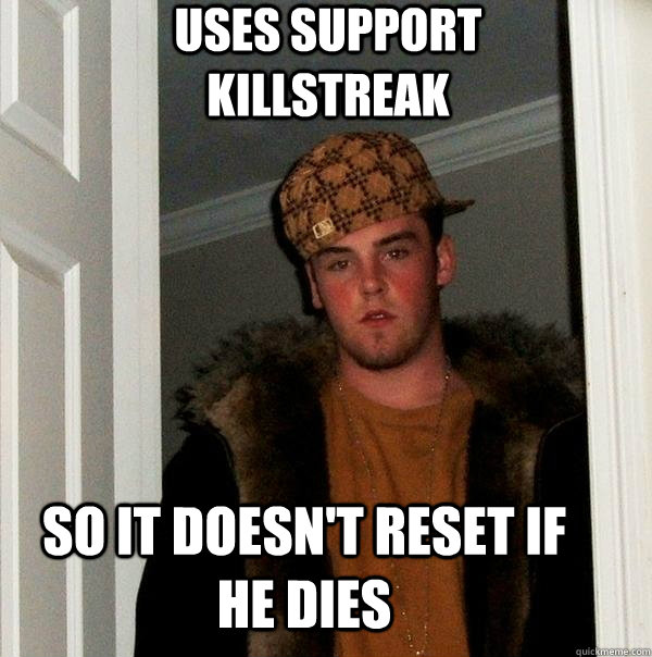 So It doesn't reset if he dies Uses support killstreak - So It doesn't reset if he dies Uses support killstreak  Scumbag Steve