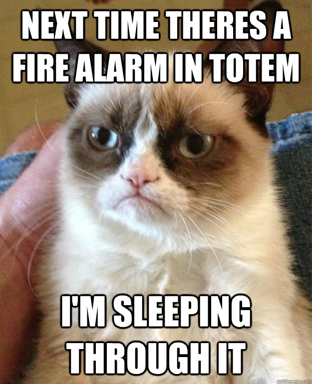 next time theres a fire alarm in totem i'm sleeping through it  Grumpy Cat