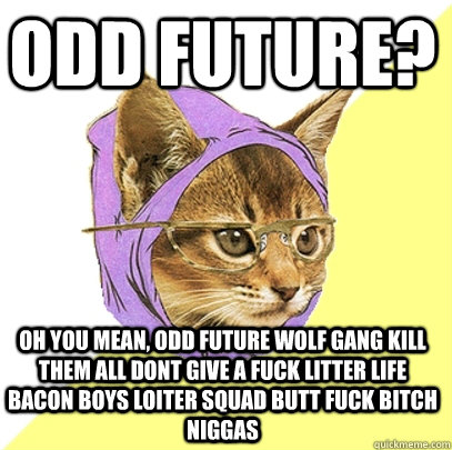 Odd Future? Oh you mean, Odd Future Wolf Gang Kill Them All Dont Give A Fuck Litter Life Bacon Boys Loiter Squad Butt Fuck Bitch Niggas  Hipster Kitty