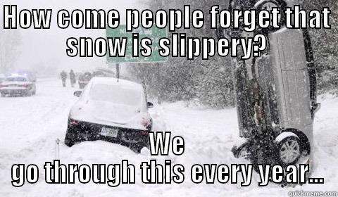 HOW COME PEOPLE FORGET THAT SNOW IS SLIPPERY? WE GO THROUGH THIS EVERY YEAR... Misc