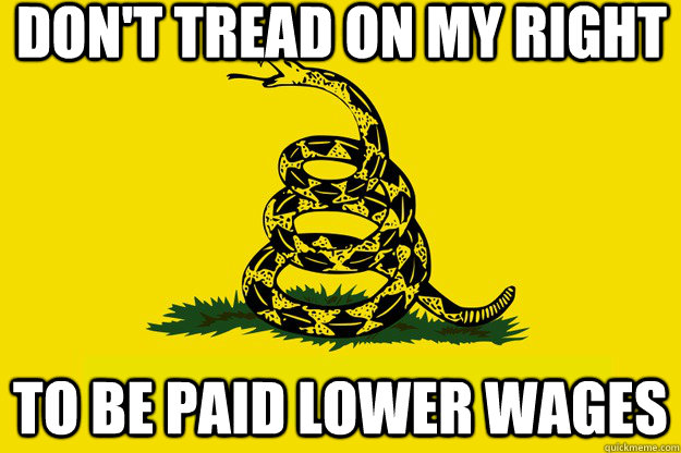 Don't Tread On MY Right To be paid Lower Wages  Dont Tread on Me Snake