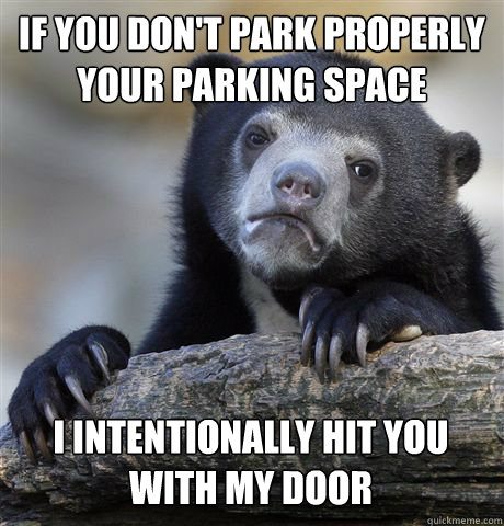 If you don't park properly your parking space I intentionally hit you with my door  Confession Bear