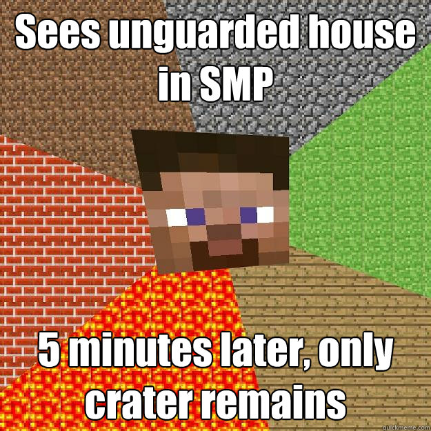 Sees unguarded house in SMP 5 minutes later, only crater remains  Minecraft