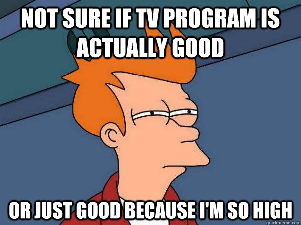 Not sure if TV program is actually good Or just good because I'm so high  Futurama Fry