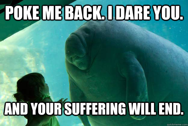 POKE ME BACK. I DARE YOU. AND YOUR SUFFERING WILL END. - POKE ME BACK. I DARE YOU. AND YOUR SUFFERING WILL END.  Overlord Manatee