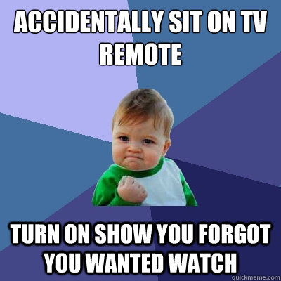 Accidentally sit on TV remote Turn on show you forgot you wanted watch - Accidentally sit on TV remote Turn on show you forgot you wanted watch  Success Kid