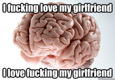 I fucking love my girlfriend I love fucking my girlfriend  Scumbag Brain