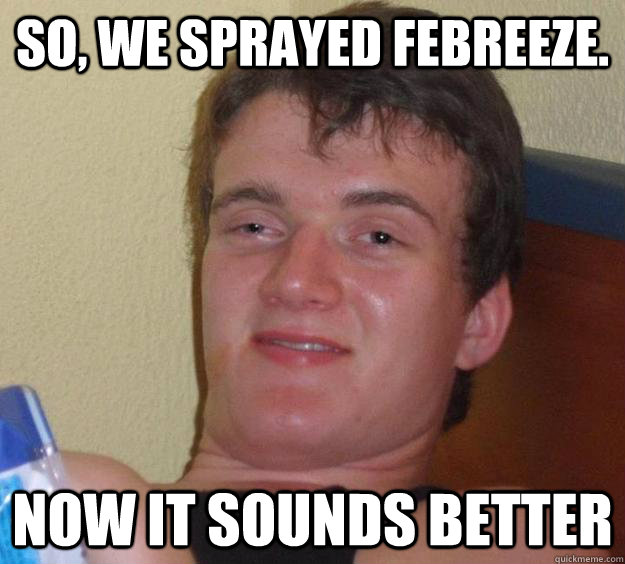 So, We sprayed febreeze. Now it sounds better  10 Guy