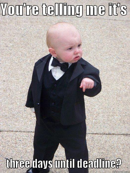 You mean whaT! - YOU'RE TELLING ME IT'S  THREE DAYS UNTIL DEADLINE? Baby Godfather