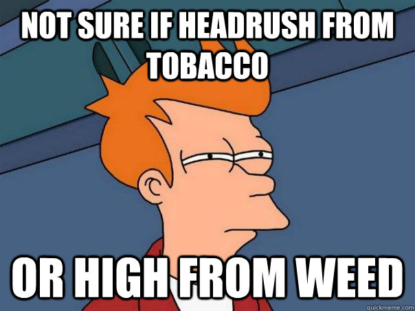 Not sure if headrush from tobacco or high from weed  Futurama Fry