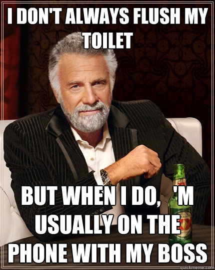 I don't always flush my toilet But when I do,   'm usually on the phone with my boss  The Most Interesting Man In The World