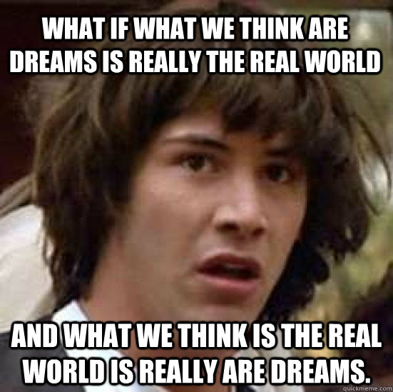 What if what we think are dreams is really the real world and what we think is the real world is really are dreams.  conspiracy keanu