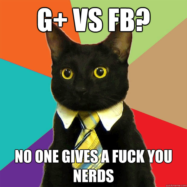 G+ vs FB? No one gives a fuck you nerds  Business Cat