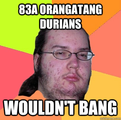 83a Orangatang Durians wouldn't bang  Butthurt Dweller