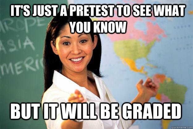 It's just a pretest to see what you know But it will be graded  Unhelpful High School Teacher