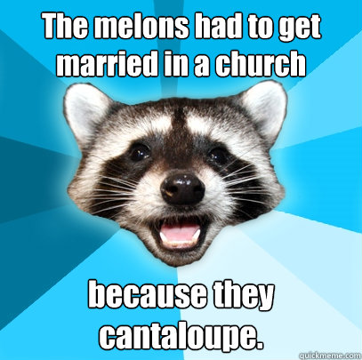 The melons had to get married in a church because they cantaloupe.  Lame Pun Coon