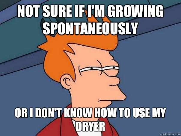 Not sure if I'm growing spontaneously Or I don't know how to use my dryer  Futurama Fry