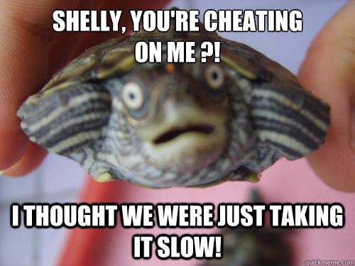 Shelly, you're cheating 
on me ?! I thought we were just taking it slow!  Shocked Sheldon