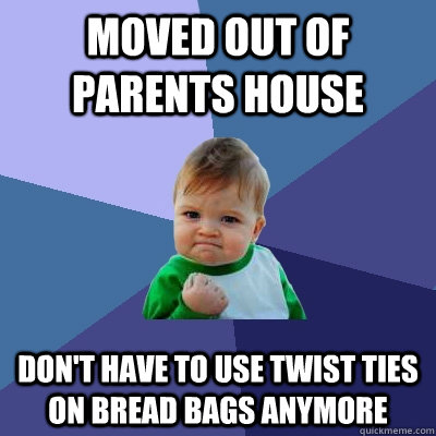 moved out of parents house don't have to use twist ties on bread bags anymore  Success Kid