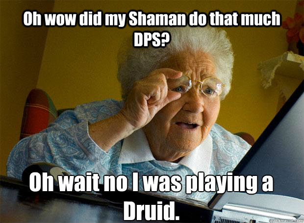 Oh wow did my Shaman do that much DPS? Oh wait no I was playing a Druid.      Grandma finds the Internet