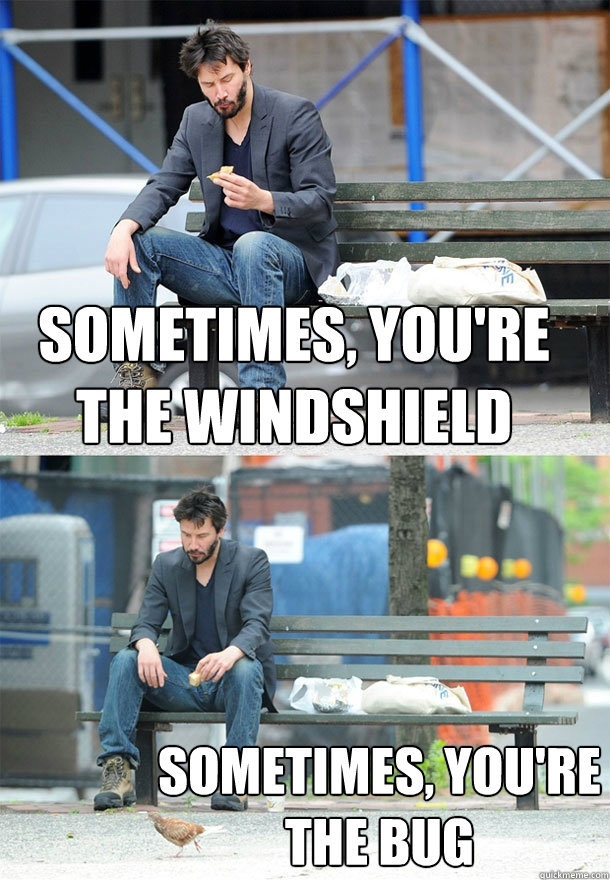 Sometimes, you're the windshield Sometimes, you're the bug  Sad Keanu