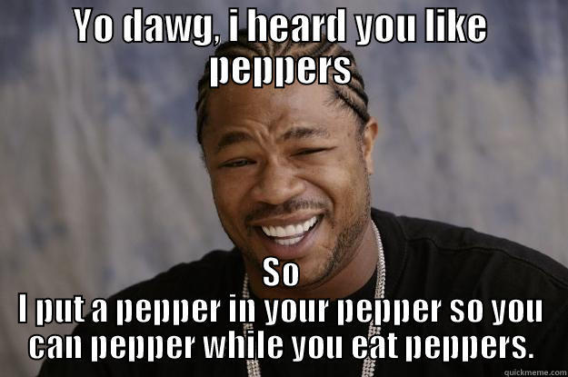 This is Pepper-ception - YO DAWG, I HEARD YOU LIKE PEPPERS SO I PUT A PEPPER IN YOUR PEPPER SO YOU CAN PEPPER WHILE YOU EAT PEPPERS. Xzibit meme