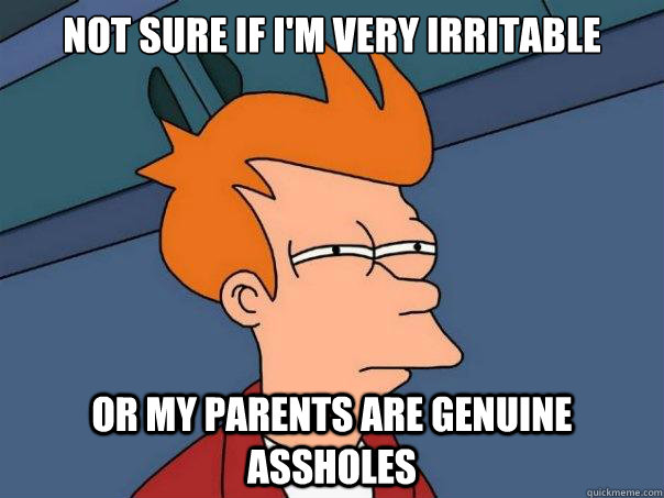 Not sure if I'm very irritable Or my parents are genuine assholes - Not sure if I'm very irritable Or my parents are genuine assholes  Futurama Fry