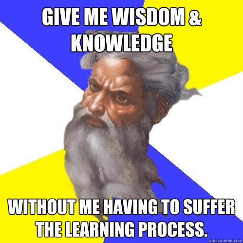 give me wisdom & knowledge without me having to suffer the learning process.  Advice God