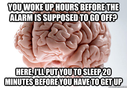 You woke up hours before the alarm is supposed to go off? Here, I'll put you to sleep 20 minutes before you have to get up  Scumbag Brain