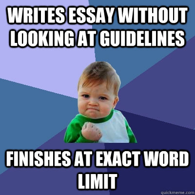 Writes Essay Without Looking at Guidelines Finishes at exact word limit  Success Kid